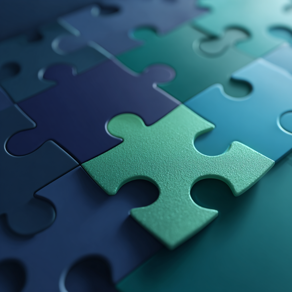 Puzzle pieces with one teal piece standing out