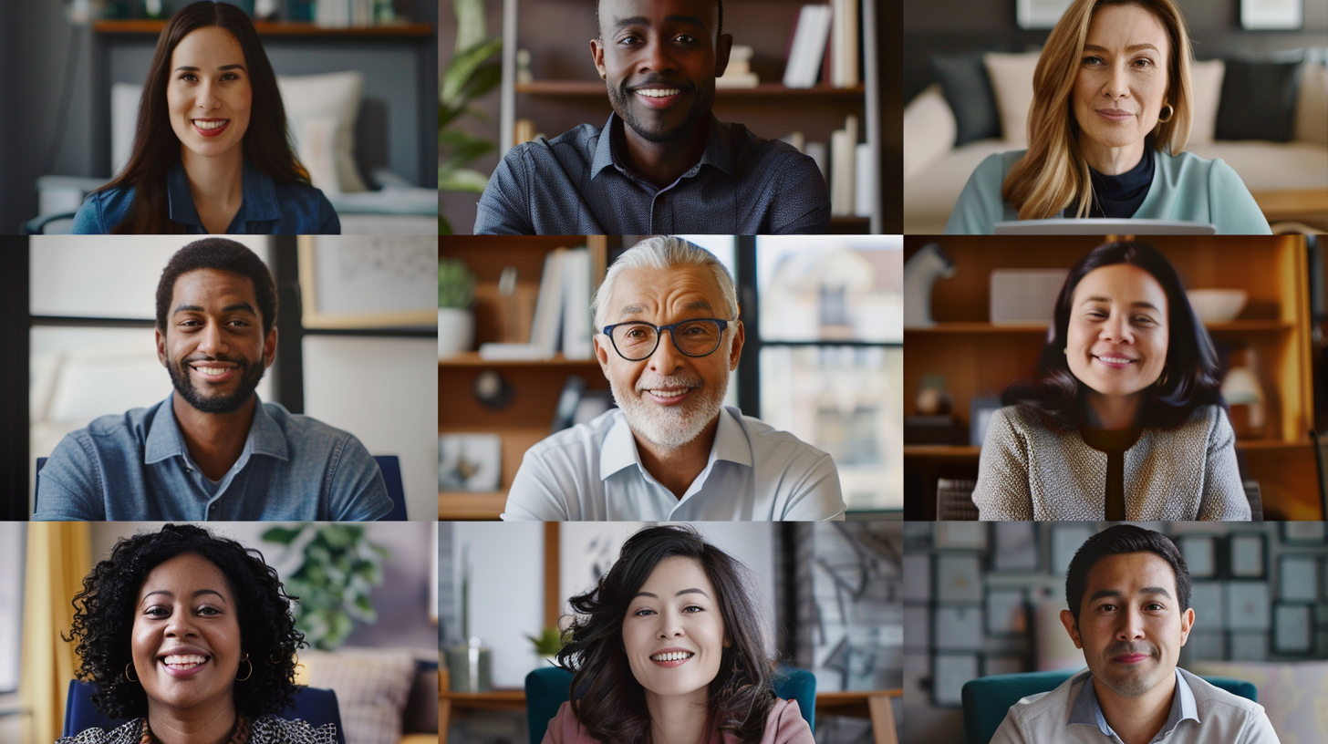 Group video conference with nine participants