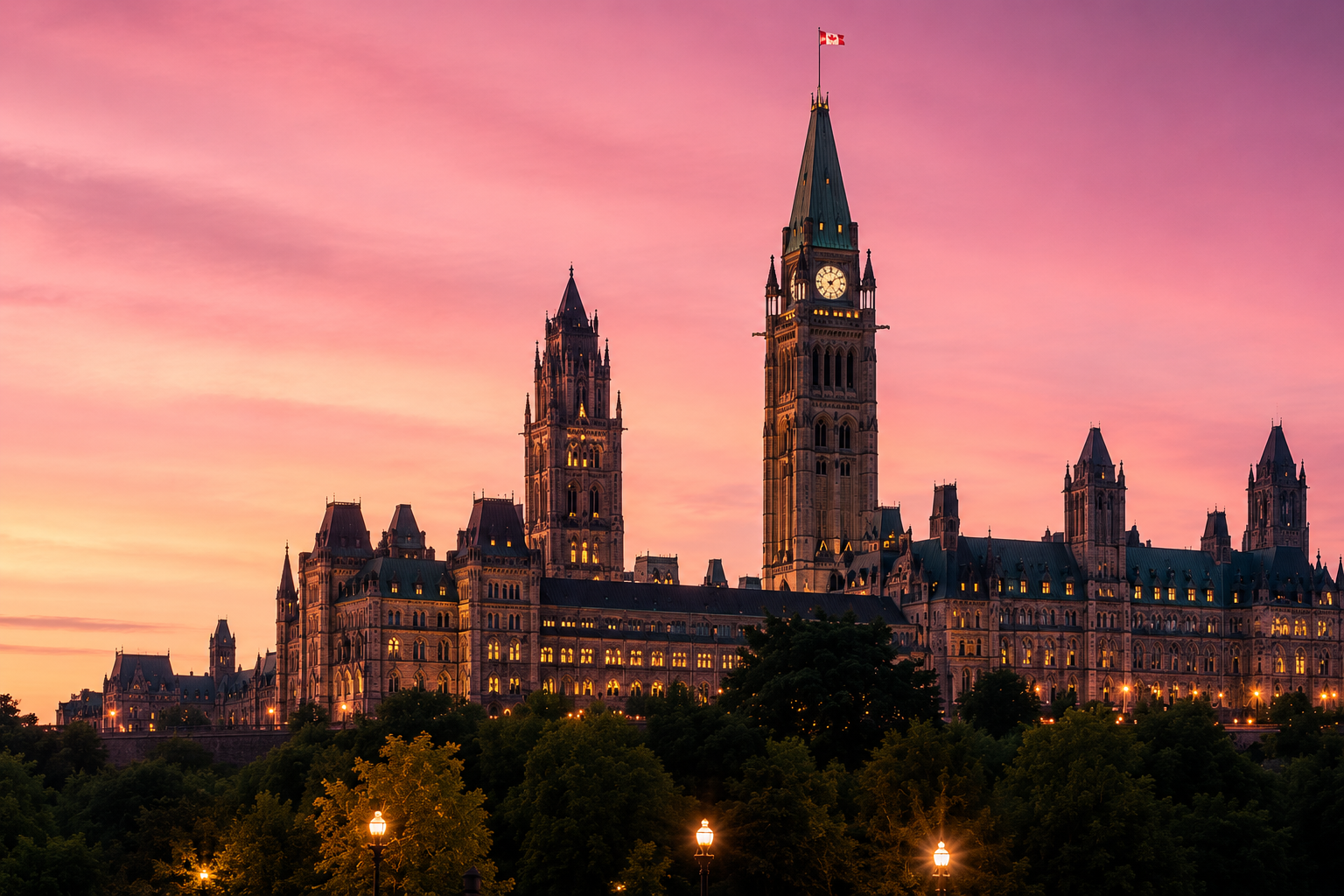 Ottawa Parliament buildings at sunset