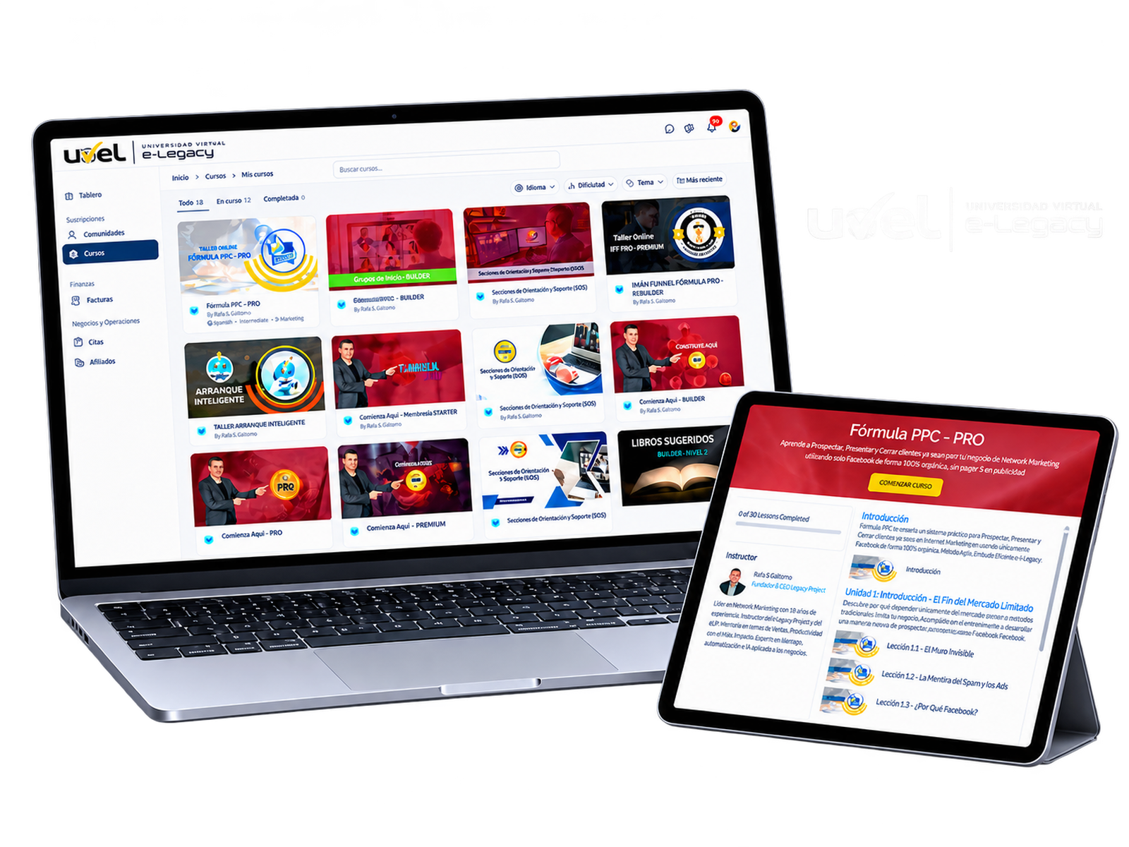 UVEL, Universidad Virtual E-Legacy, vista de formación digital