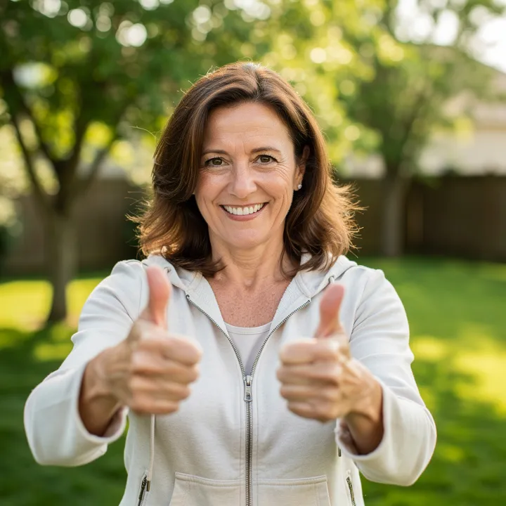 Profile photo of Linda Bakken giving two thumbs up, satisfied concrete customer in Brainerd, Minnesota