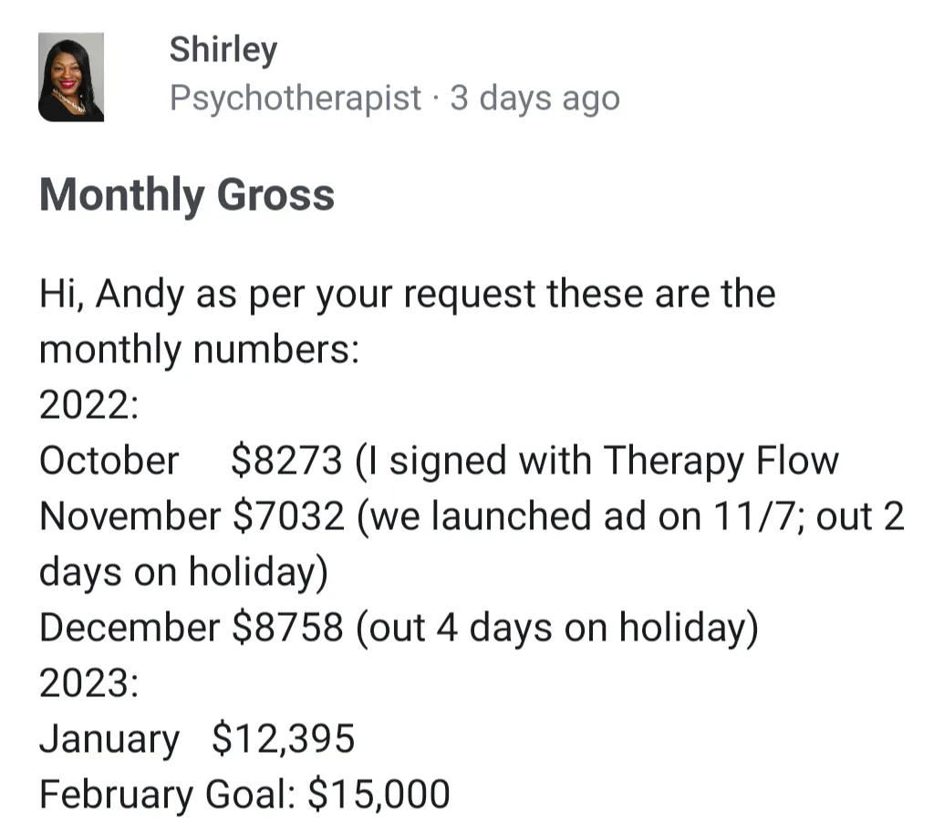 Shirley Found Success As A Cash Pay Solo Practice