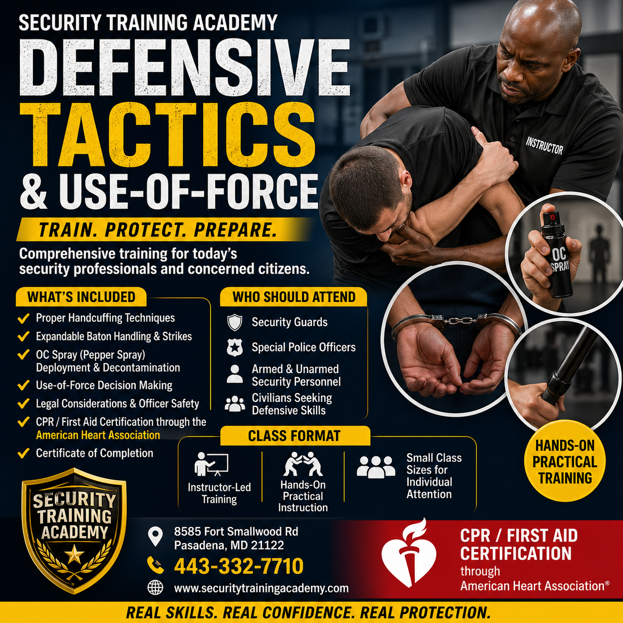  Handcuffing, Baton, OC (Reflex) & Flashlight Certification & AHA CPR 