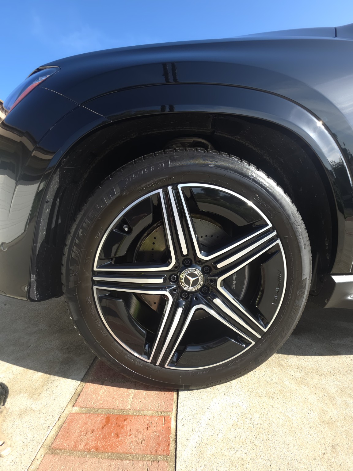Clean AMG wheel and tire after maintenance detailing on a 2024 Mercedes-Benz GLE Coupe