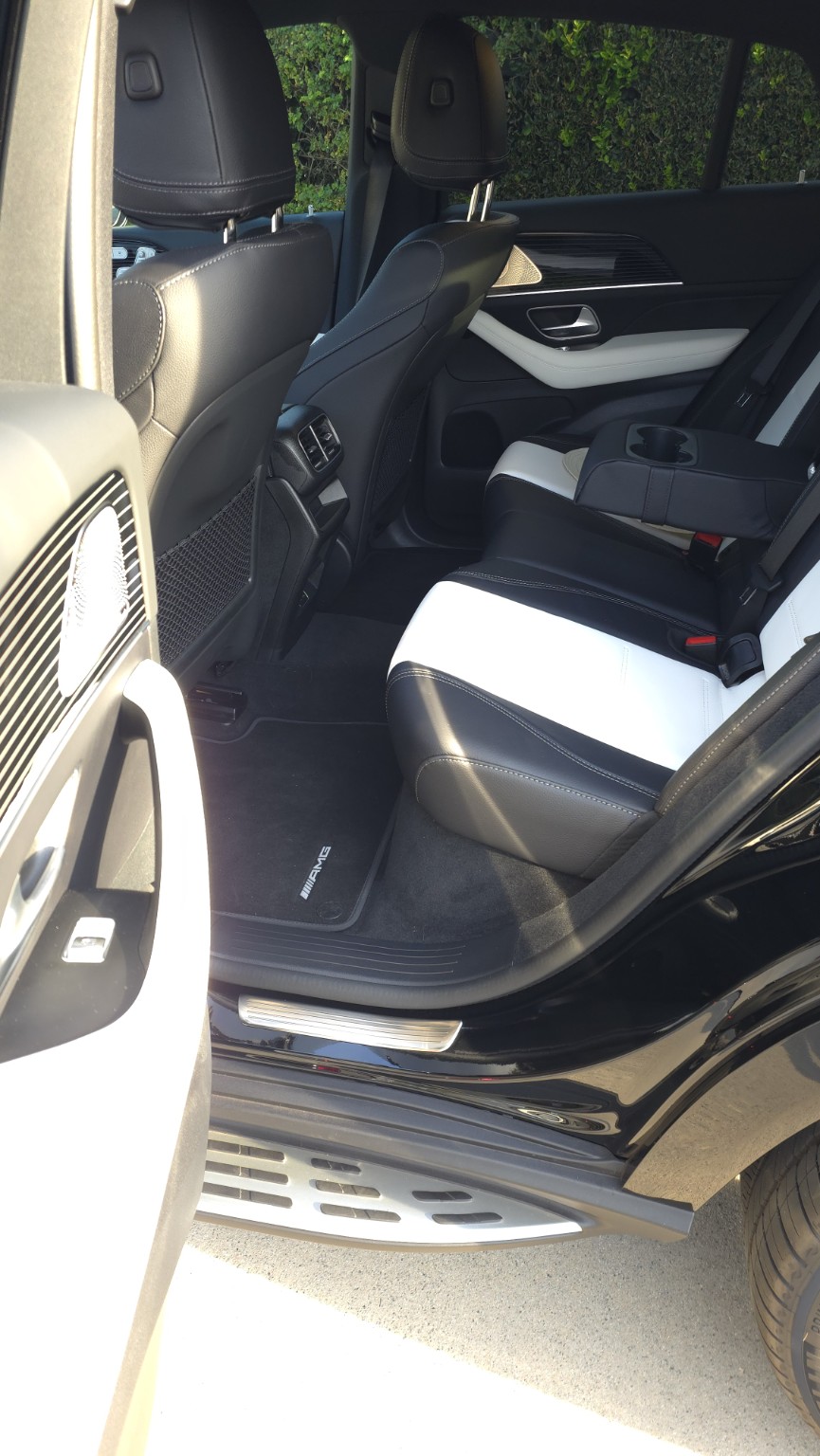 Rear seating area of a 2024 Mercedes-Benz GLE Coupe after interior maintenance detailing