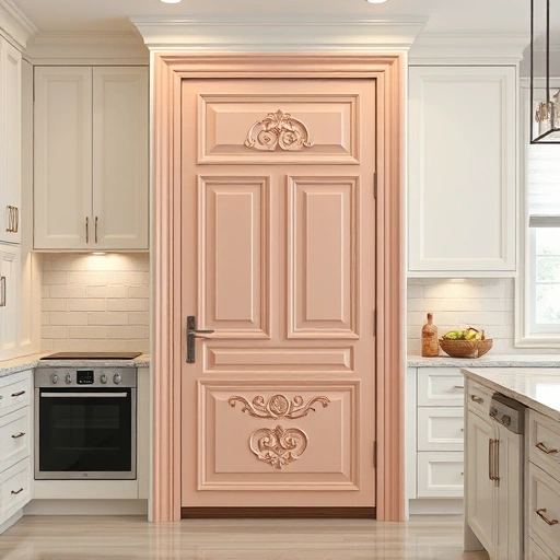 Elegantly painted cabinet door in Garland TX with high-gloss finish in a modern, minimalist kitchen setting.