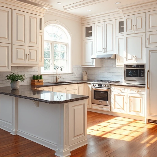 Beautifully painted white kitchen cabinets in a modern upscale Irving TX kitchen with dark granite countertops.