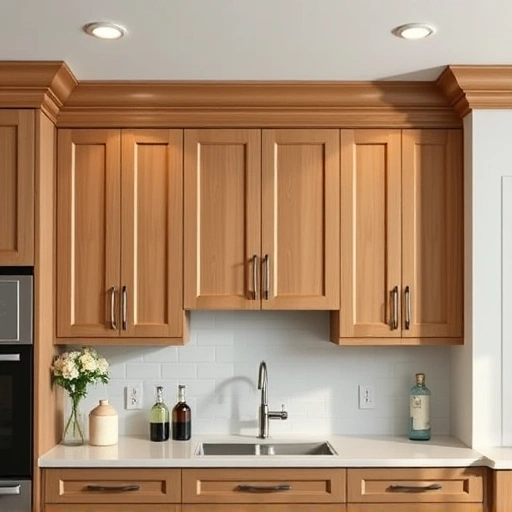 Cabinet crown molding installation in modern Garland TX kitchen showcasing elegant design and precision craftsmanship.