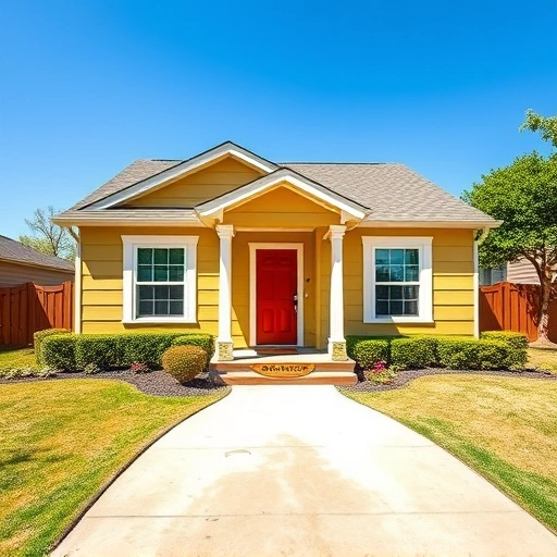 Charming single-family home in Garland TX with vibrant exterior paint, trimmed hedges, and a welcoming atmosphere.