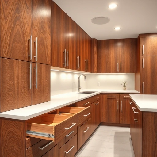Soft Close Drawer Slide Installation in a modern kitchen in Garland, TX featuring warm wood cabinetry and quartz countertops.