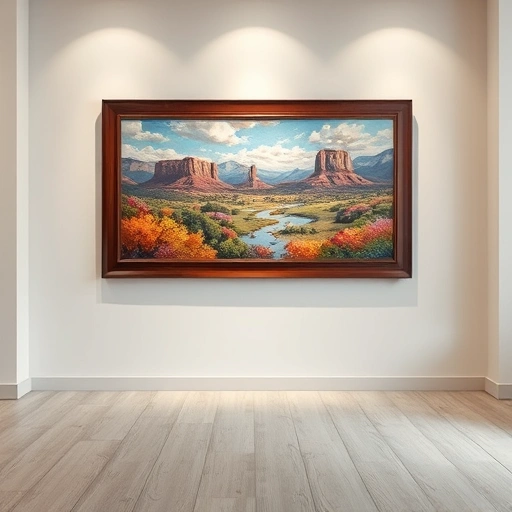 Completed painting in a Garland TX gallery, showcasing vibrant colors, intricate details, and modern decor.