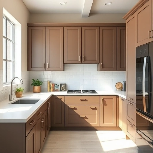 Cabinet painting in Heath TX showcasing a transformed kitchen with deep colored cabinets and soft matte finish.