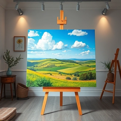 Completed painting in Seagoville TX featuring vibrant colors, rolling hills, and a serene countryside view.