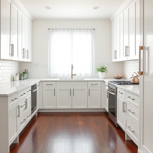 Modern kitchen in Fairview TX with sleek white cabinets, quartz countertops, and natural light creating an inviting atmosphere.