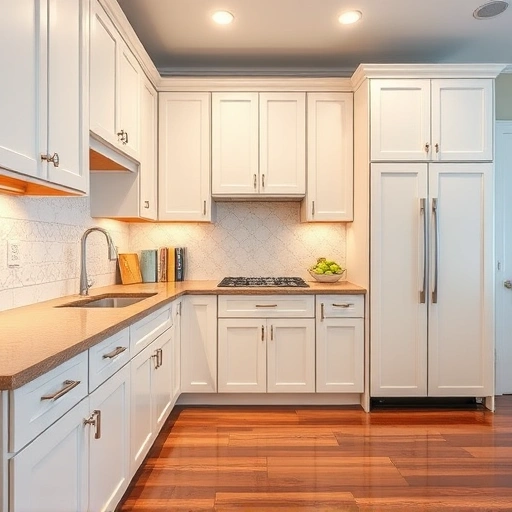 Transformed kitchen in Irving, TX with freshly painted cabinets, natural stone countertop, and stylish backsplash.