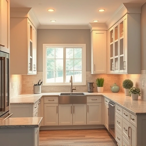 Cabinet painting in McKinney TX showcasing elegantly painted cabinets and a stylish kitchen with natural light.