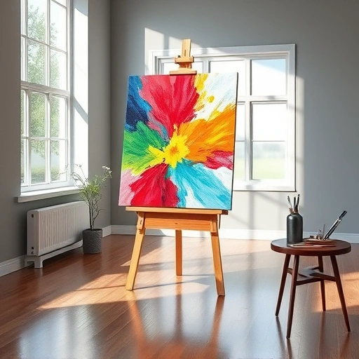 Completed painting in modern Forney TX gallery, showcasing vibrant colors, intricate details, and elegant decor.