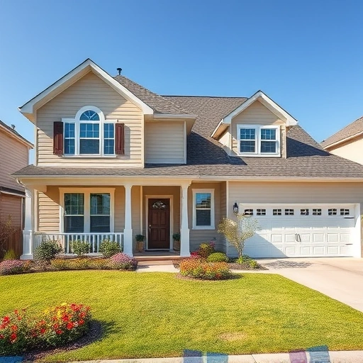 Completed residential painting in Garland TX showcasing a charming suburban home with vibrant flower beds and inviting colors.