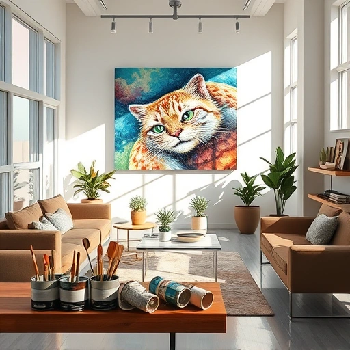 Bright interior of a local business in The Colony, TX, showcasing vibrant artwork and modern furnishings.