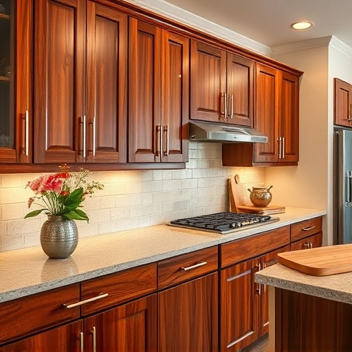 Refinished kitchen cabinets in Richardson TX with glossy finish, modern hardware, and warm neutral tones in a stylish setting.