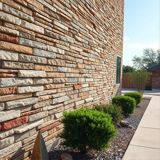 Completed masonry painting in Garland TX with vibrant colors, intricate textures, and a charming outdoor setting.