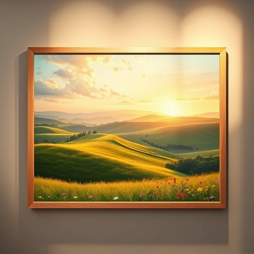 Vibrant landscape painting in Princeton TX featuring rolling hills, wildflowers, and a serene sunset sky.