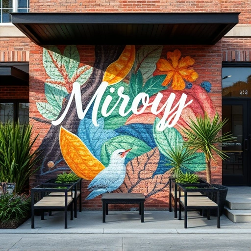 Masonry painting in Garland TX with vibrant colors, intricate textures, and a well-maintained commercial exterior.