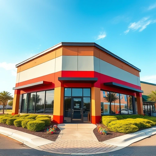 Vibrant exterior painting of a local business in Garland TX with modern design and lush landscaping for curb appeal.