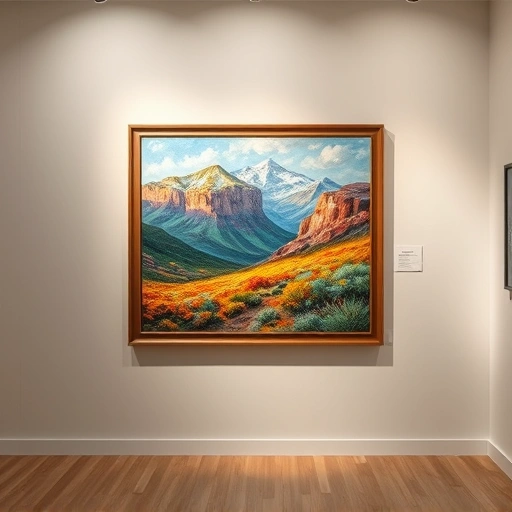 Completed painting in Garland TX art gallery with vibrant colors, intricate details, and serene atmosphere.