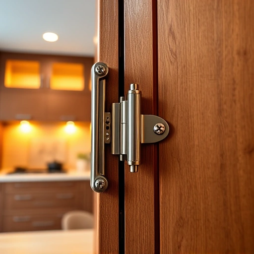 Close-up of new high-quality cabinet hinges in a modern kitchen in Garland, TX, showcasing craftsmanship and design.