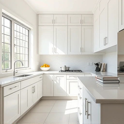 Completed cabinet painting in Plano TX with glossy finish, modern design, and elegant hardware in a bright kitchen.