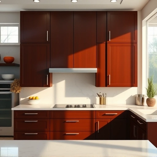 Beautifully painted kitchen cabinets in Garland TX with a glossy finish in a modern, well-lit kitchen setting.