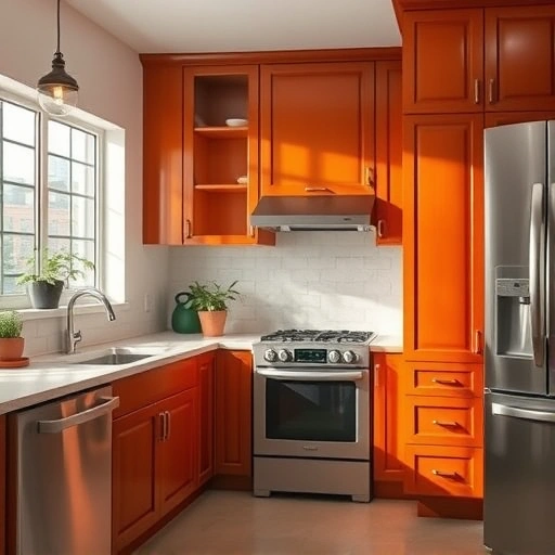Transformed kitchen in Garland TX with freshly painted cabinets, modern appliances, and elegant decor elements.