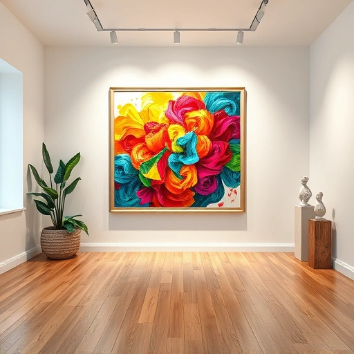 Completed painting in modern gallery in Allen TX with vibrant colors, intricate details, and elegant framing.
