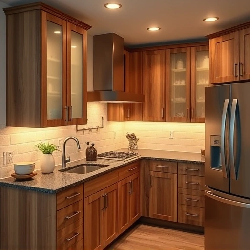 Under cabinet lighting replacement in a modern kitchen in Garland TX featuring sleek LED fixtures and warm illumination.