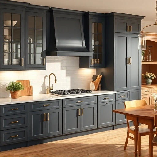Elegant kitchen cabinetry in Heath TX with glossy finish, muted colors, modern decor, and natural wood accents.