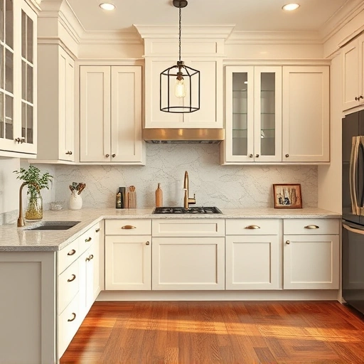Stunning kitchen in Caddo Mills TX with freshly painted cabinets, elegant lighting, and polished hardwood floors.