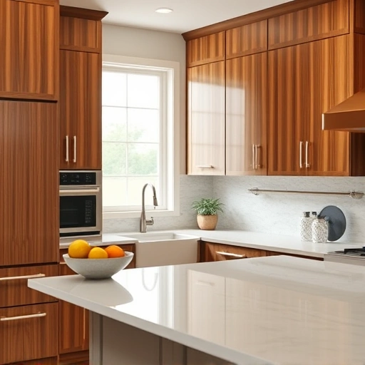 Completed Cabinet Clear Coat Topcoat in Garland TX showcasing custom cabinetry with glossy finish and elegant decor.