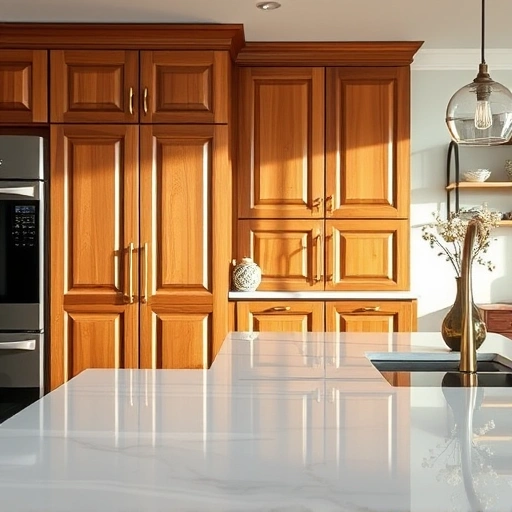 Elegant kitchen with high-quality wood cabinet doors, marble countertops, and stylish decor in Garland TX.
