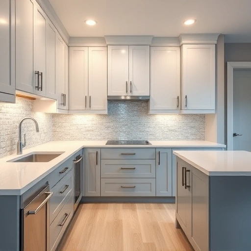 Modern kitchen in Rockwall TX with elegantly painted cabinets, quartz countertops, and stylish backsplash.