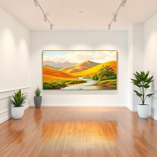 Completed painting in St. Paul TX featuring vibrant landscapes, minimalist gallery, and serene natural elements.