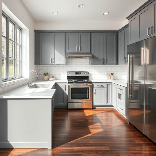 Complete kitchen transformation in Rockwall TX featuring gray cabinets, white quartz countertops, and subway tile backsplash.