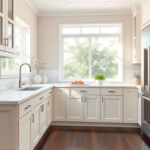 Stunning kitchen in Coppell, TX with glossy painted cabinets, white marble countertops, and natural light.