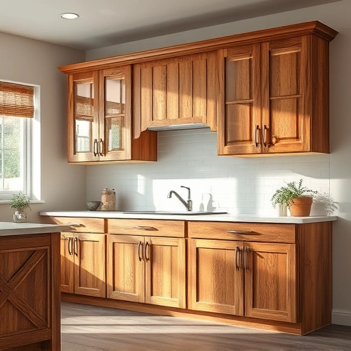 Refinished kitchen cabinet set in Garland TX showcasing distressed textures and warm tones in a modern kitchen.