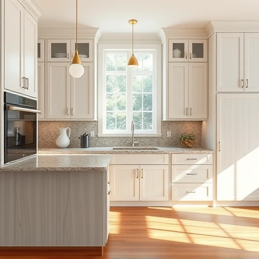 Completed cabinet painting in Heath TX featuring refinished cabinetry in soft gray, polished granite, and a modern kitchen.