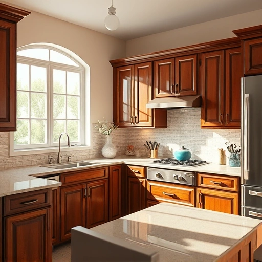 Cabinet painting in Addison, TX featuring glossy cabinets and a warm kitchen ambiance with stylish decor.