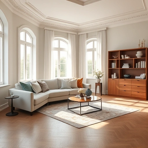 Spacious living room in Garland TX with soft painted walls, modern furniture, and elegant crown molding.