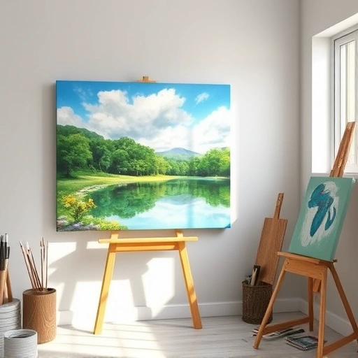 Completed painting in Heath TX featuring a serene landscape with vibrant colors and an elegant frame.