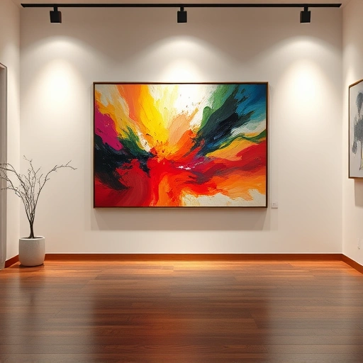 Completed painting in Balch Springs TX with vibrant colors on a softly lit gallery wall and minimalist decor.