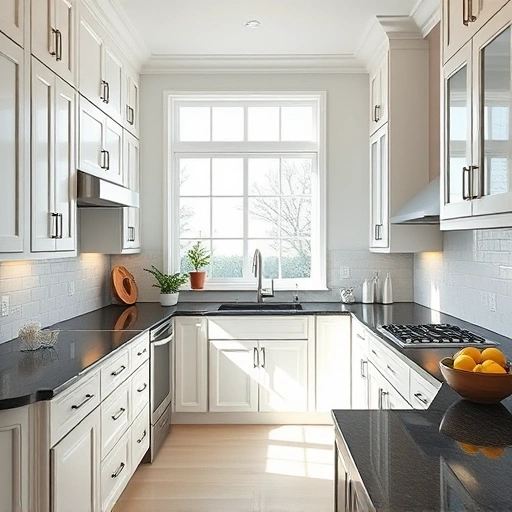 Stunning kitchen in Fairview, TX with freshly painted white cabinets, dark granite countertops, and modern appliances.